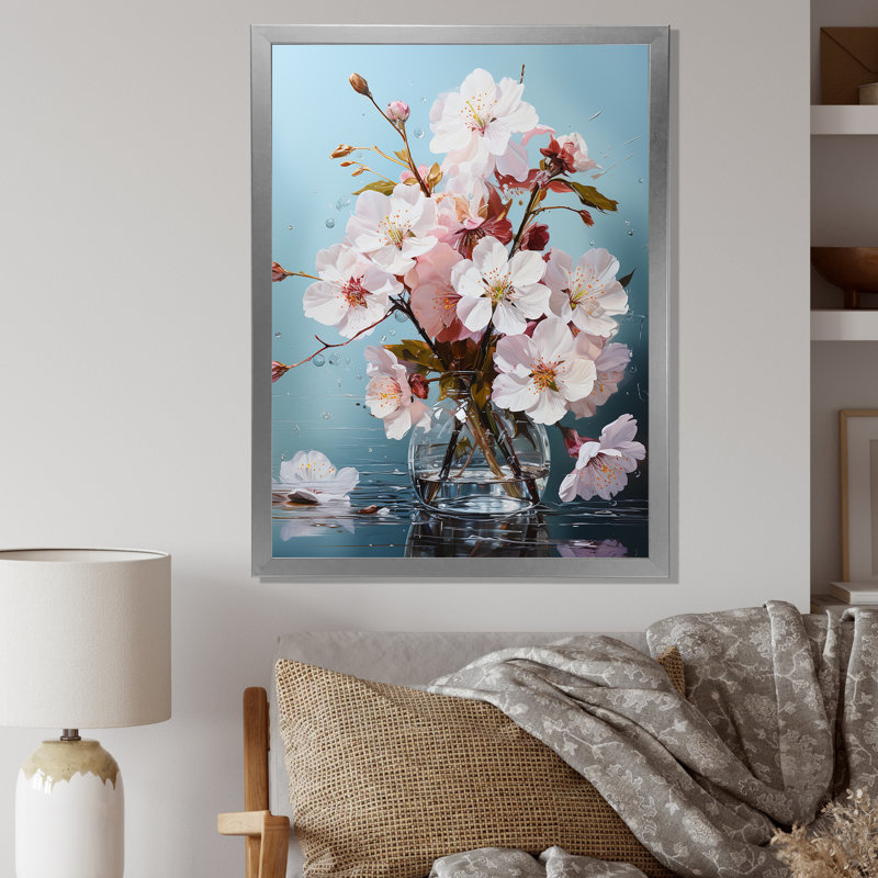 Fleur de pommier IV sur toile, H 32 po x l 24 po x P 1 po, Cadre simple argenté
