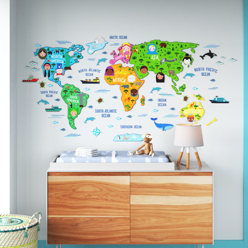 Colourful Nursery World Map Kids Wall Sticker, Single