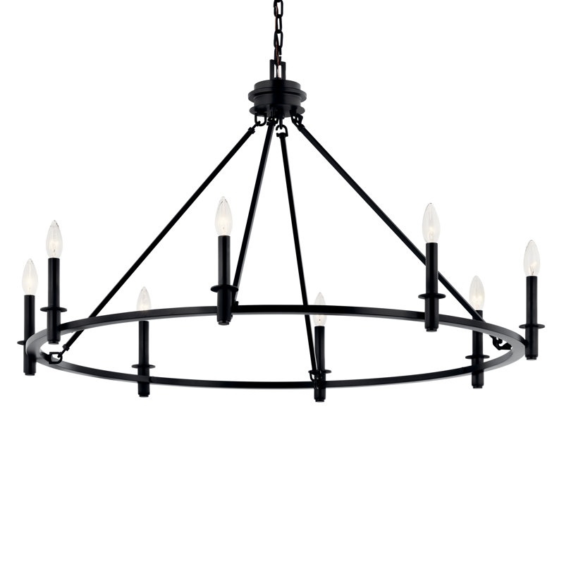 Steel Dimmable Chandelier, Satin Black, 23.75" H x 40.75" W x 40.75" D, 8