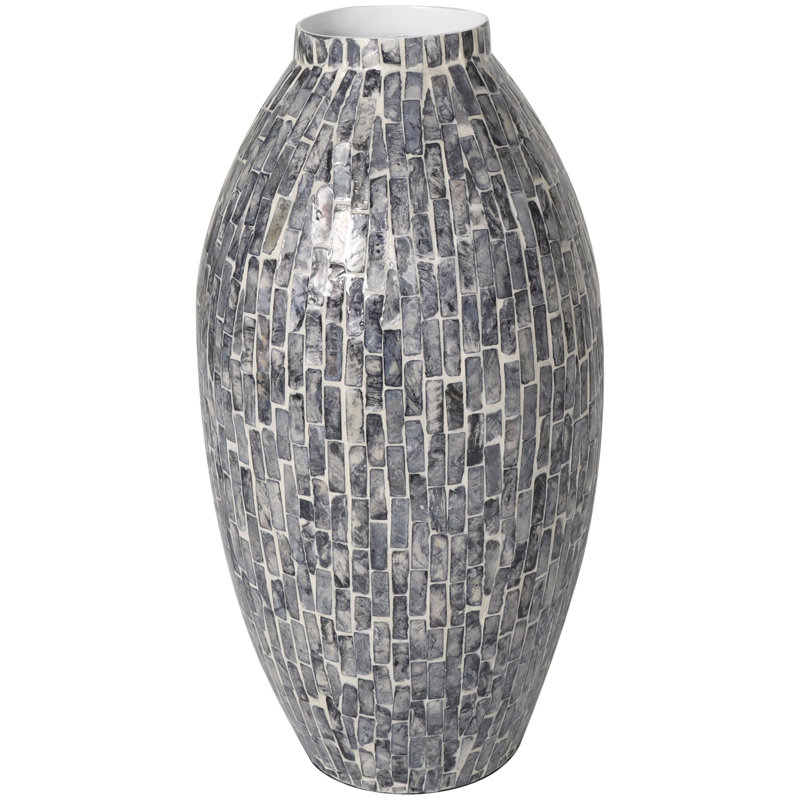Reydan Mother of Pearl Shell Handmade Mosaic Inspired Decorative Gray Vase, 15.45" H x 8" W x 7.85" D