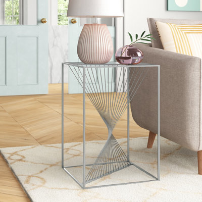 Eas 58cm Slim Sofa Side Table for Living Room Furniture, Metal End Table with Glass Tabletop