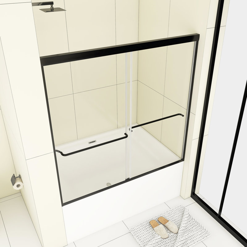 Porte de baignoire double coulissante 60 "x 58", Noir mat
