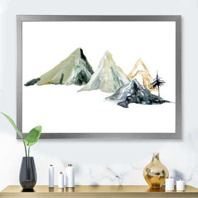 Hiver, paysage de montagne bleu foncé minimaliste I - peinture sur toile à cadre flottant