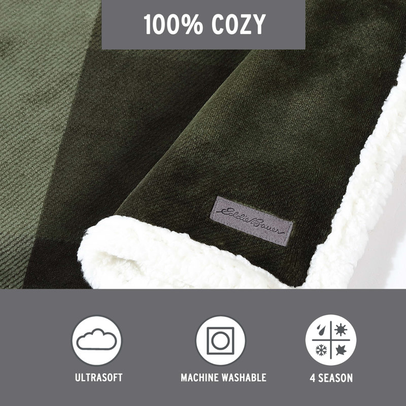 Jeté polaire / sherpa Eddie Bauer, Carreauté vert pin