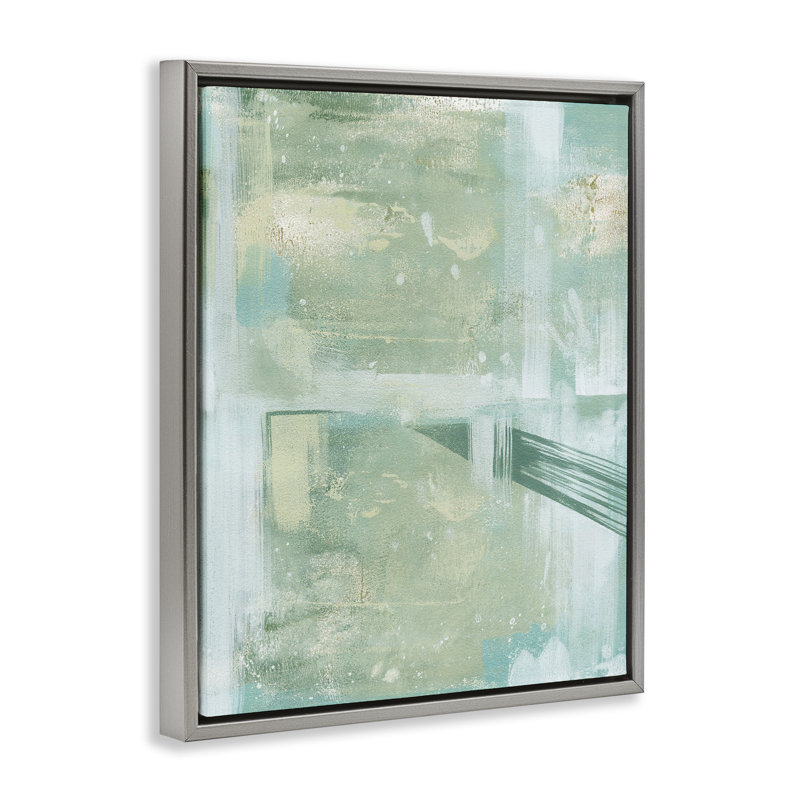 Toile flottante abstraite verte par Grace Popp, Cadre flottant gris lustré, H 31 po x l 25 po