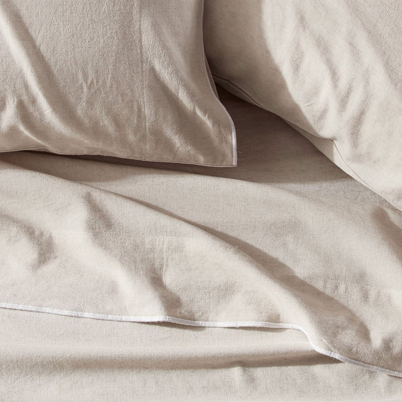 Washed Linen Cotton Blend 4 Piece Sheet Set, Queen Sheet Set with 2 Pillowcases, Linen