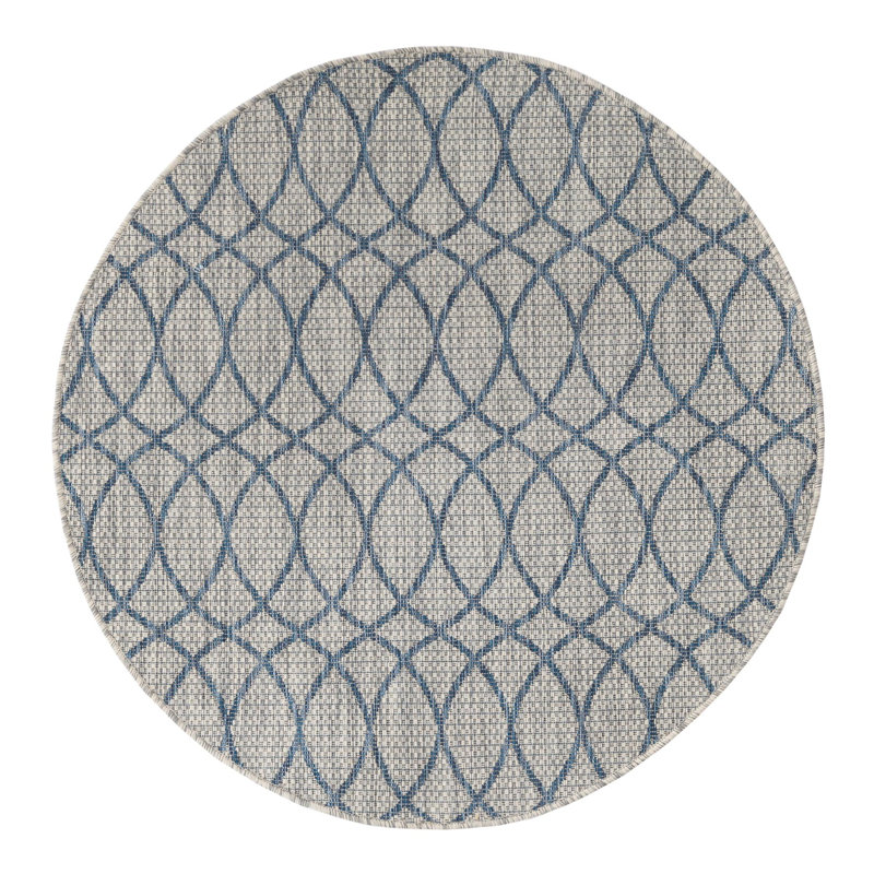 Gray Blue Gitter Indoor/Outdoor Trellis Rug, Round 4'