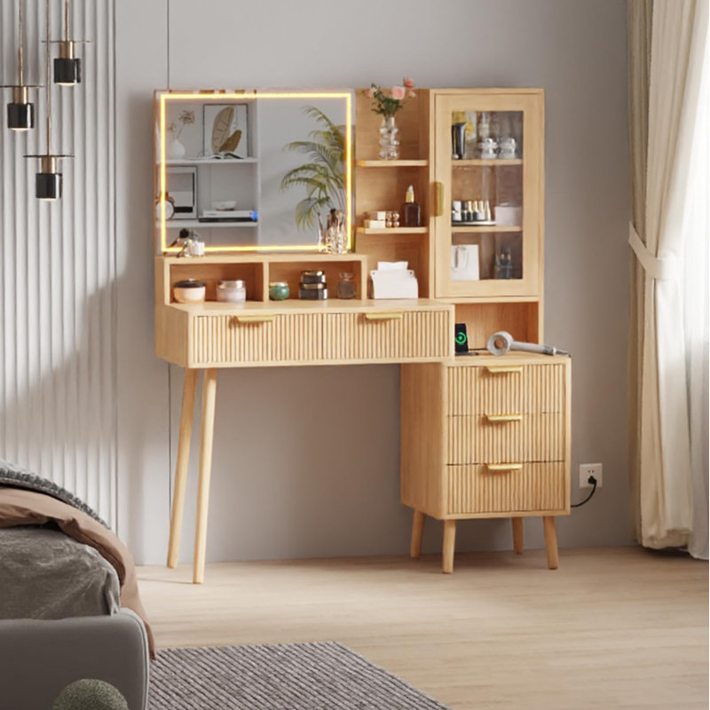 Bureau de maquillage avec lumières et prise de courant