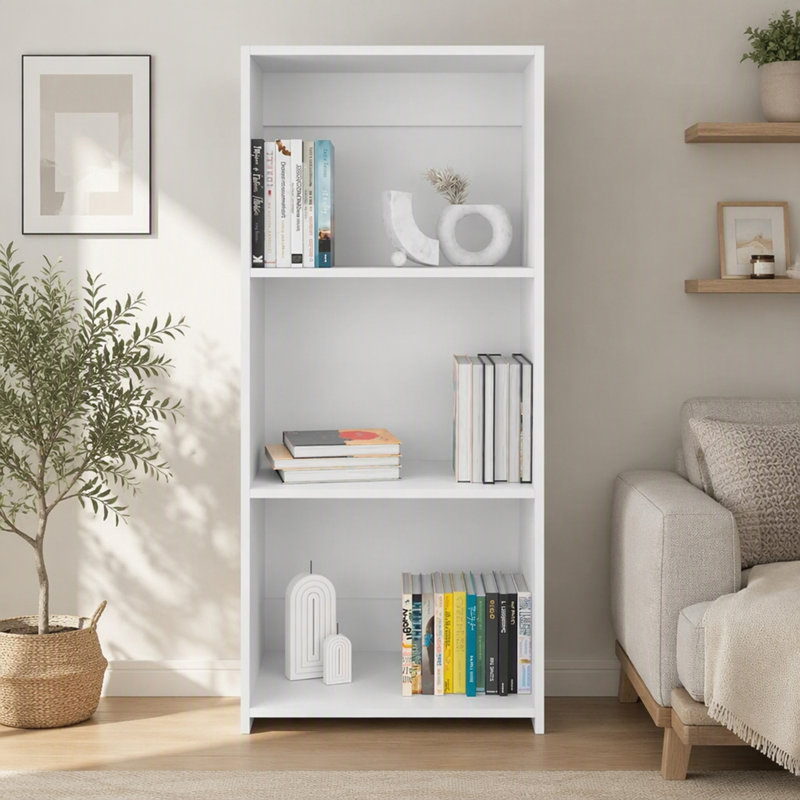 Bibliothèque blanche élégante et robuste avec des étagères spacieuses pour les espaces de vie et de bureau modernes., Blanc