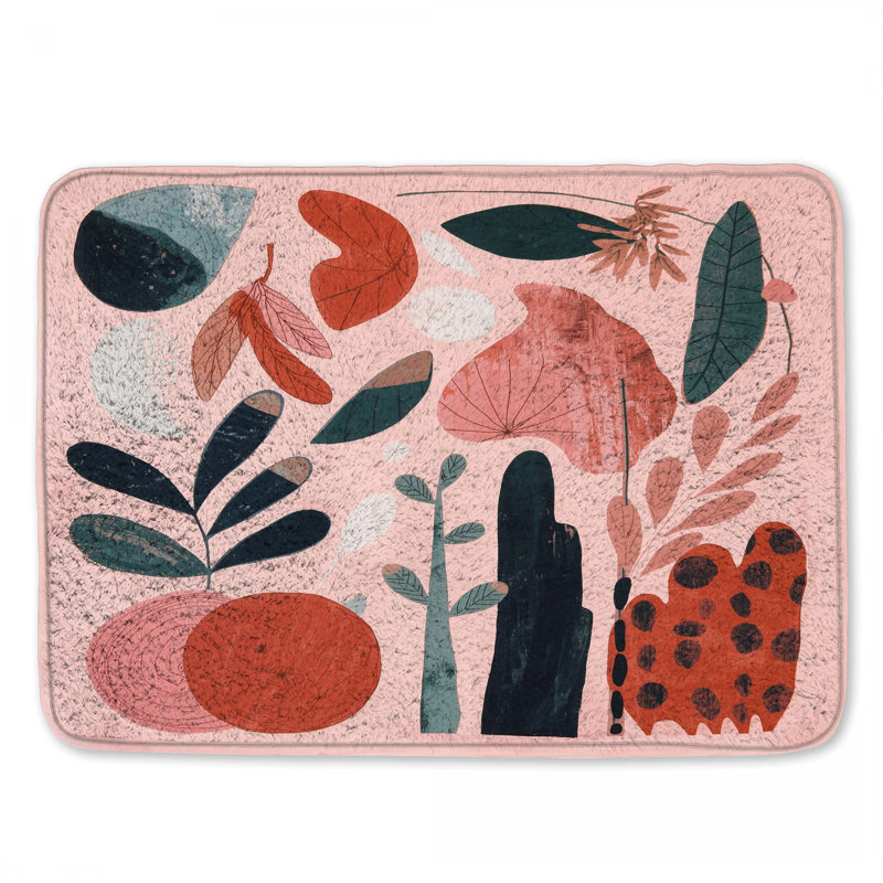 Tapis de bain abstrait à formes botaniques, L 24 po x L 17 po