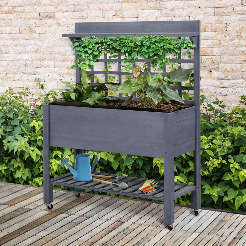 41 "Boîte à fleurs surélevée en bois avec treillis, lit de jardin surélevé gris pour une beauté raffinée,