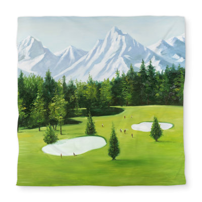 Golf Course Mountain View Queen Duvet Cover - Gray Man Cave
