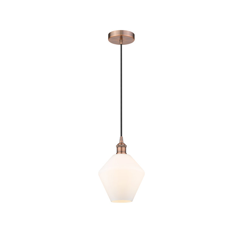 Luminaire suspendu conique à 1 lumière Gabbie, Blanc mat, Cuivre antique