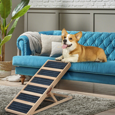 Rampe pliante pour animaux de compagnie 39 po en pin pour lit, canapé, hauteur réglable, conception antidérapante, longue et légère rampe pour chat portable, de 16,3 po à 24 po, couverture, poignée en cuir facile à transporter