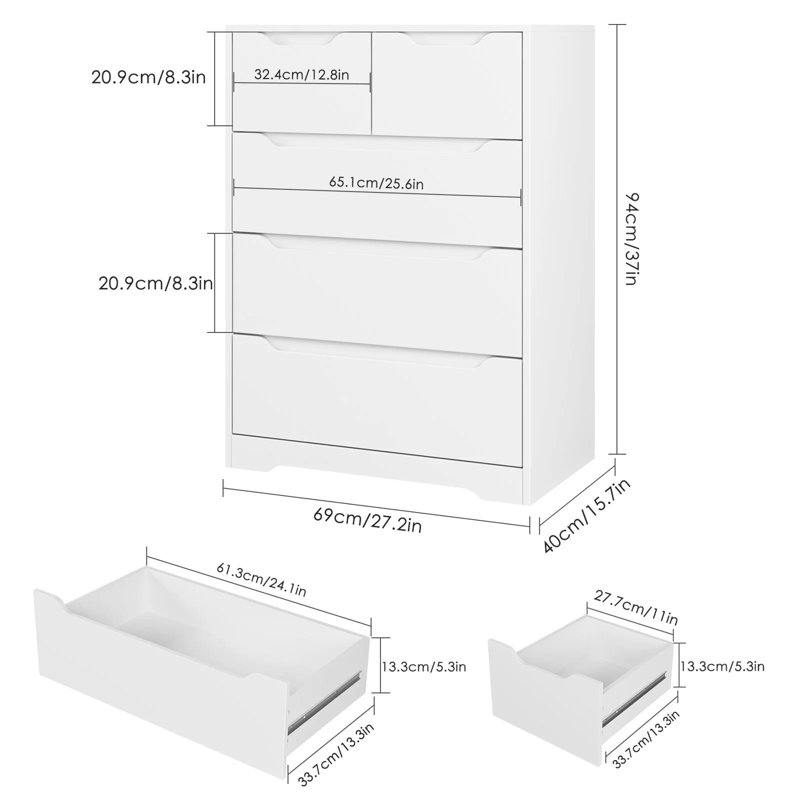 Commode 5 tiroirs l 27,2 po