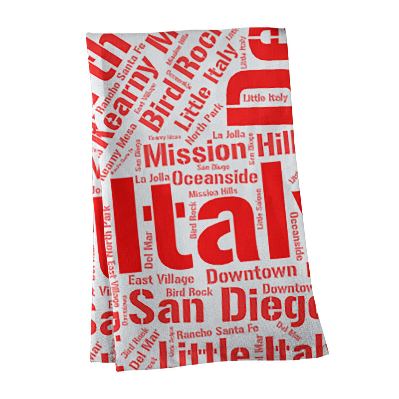 Cotton Tea Towel Kitchen Towel, Red, San Diego