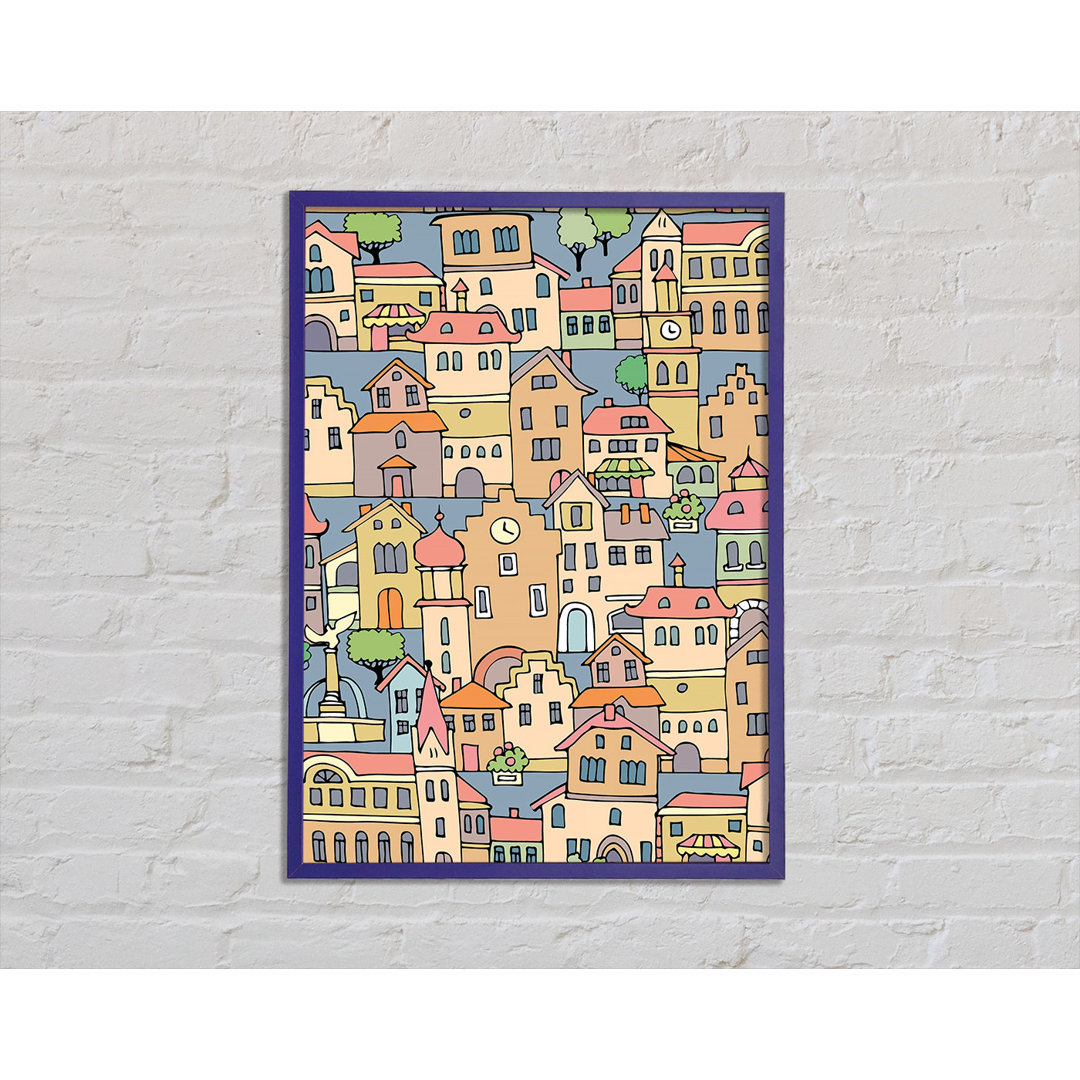 Town Houses Framed Print - Einzelnes Bild im Rahmen auf Leinwandbild