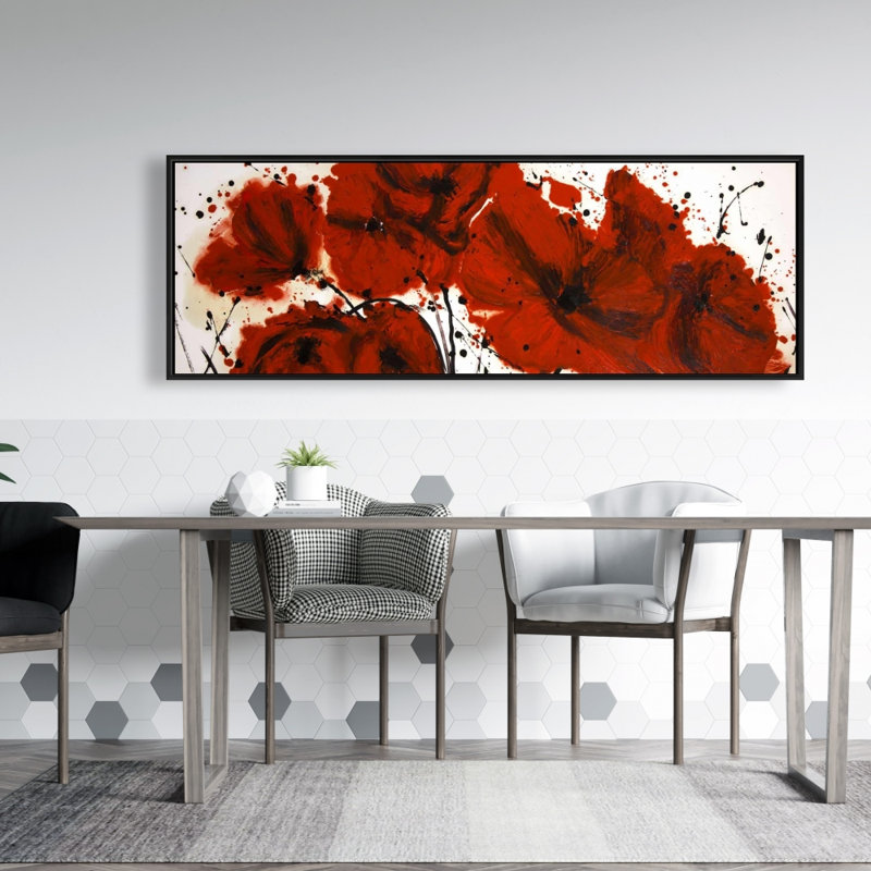 Abstract Red Flowers Field - Framed Canvas for Home Decor