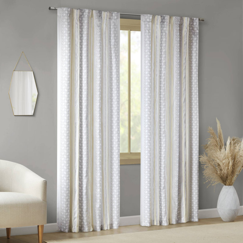 Poly Printed Curtain Panel Pair with Tufted Stripe, Light Filtering, 50x95"