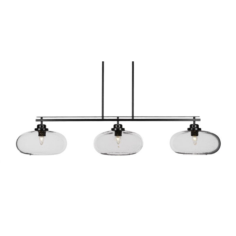 Monteur de bar 3 lumières Bova illustré avec verre à bulles transparent 13 po, Nickel brossé, Bulle transparente