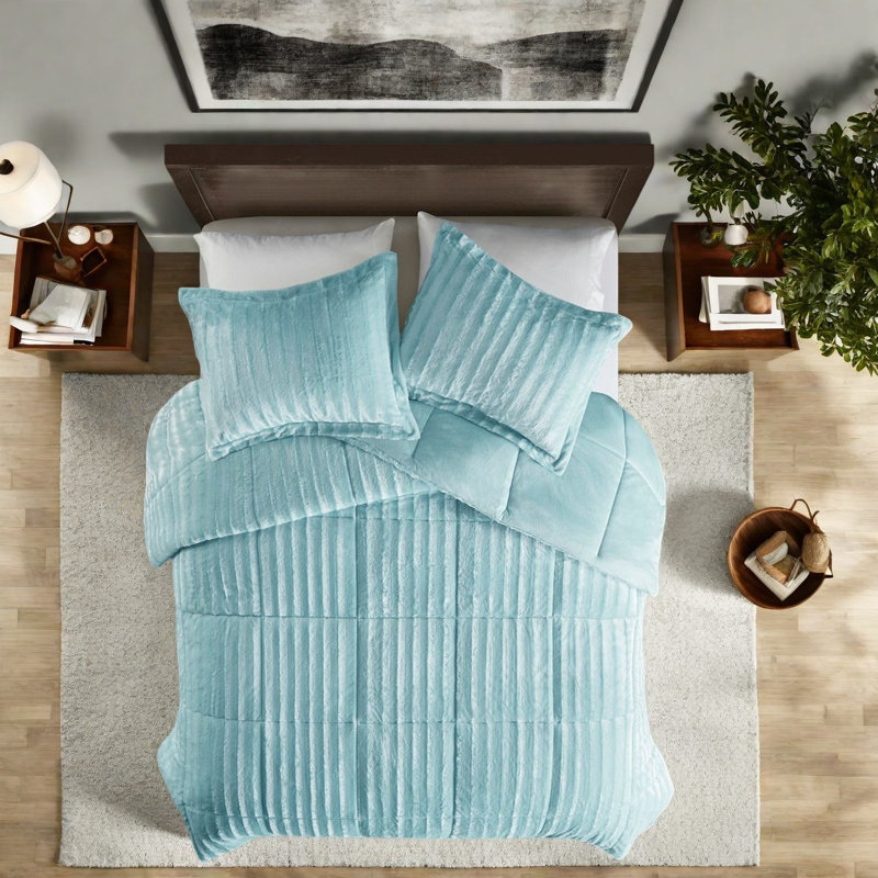 Plush Faux Fur Bedding Sets, Polyester Full Queen Modern Home Comfort