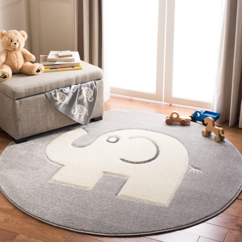 Tapis gris à imprimé animalier Burgan, Rond 3 pi