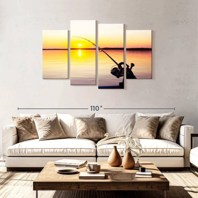 Senne pêchant au coucher du soleil, H 48 po x l 75 po