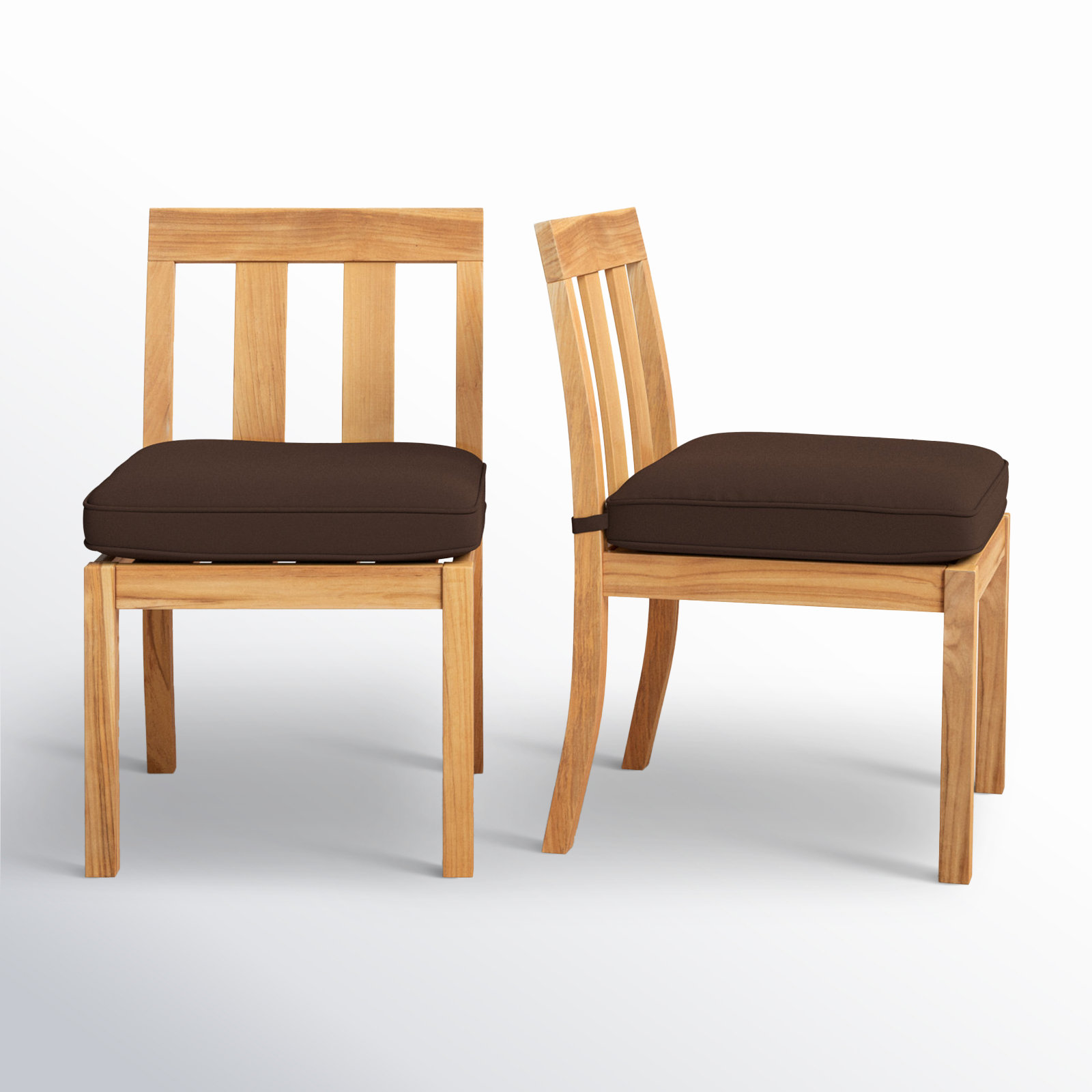 Melrose Teak Wood Premium All-Weather Wicker Outdoor Dining Side Chair with Cushion, Dark Brown