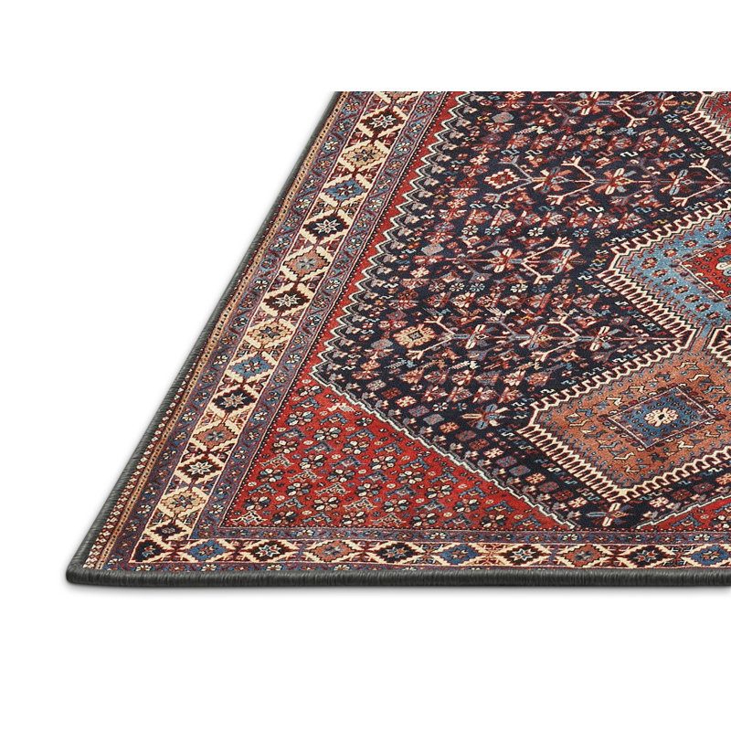 Tapis rouge / bleu marine Southwestern, Rectangle 5 pi x 7 pi