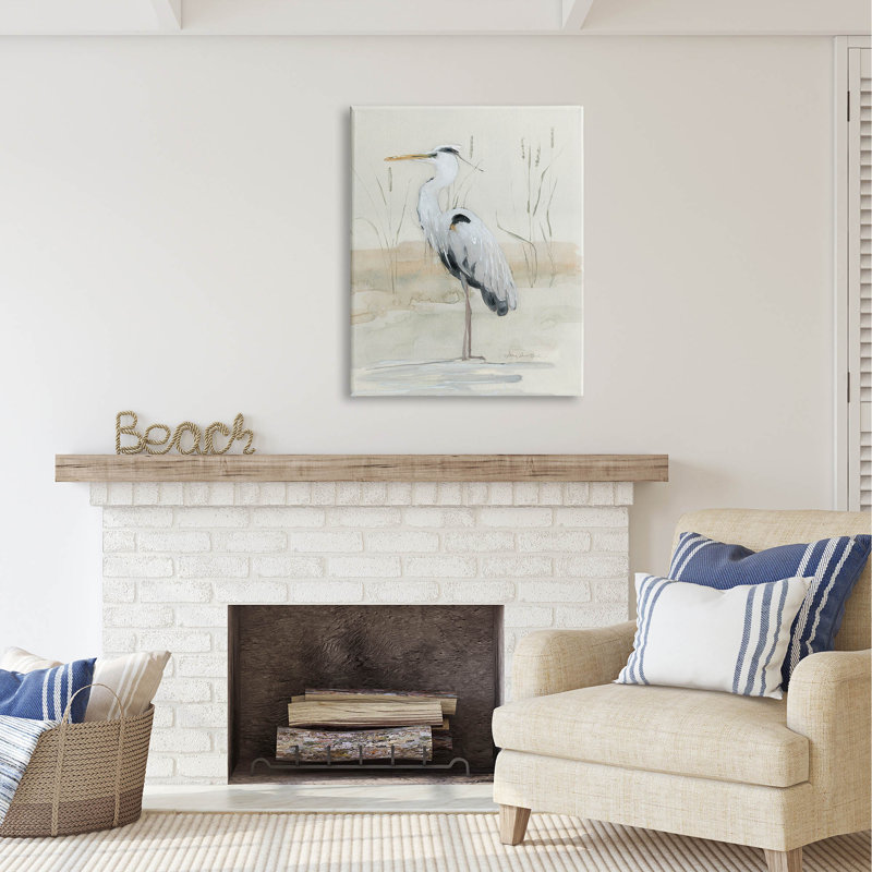 Au-393, toile, héron, rivière, aquarelle sur toile par Sally Swatland, peinture, H 40 po x l 30 po x P 1,5 po