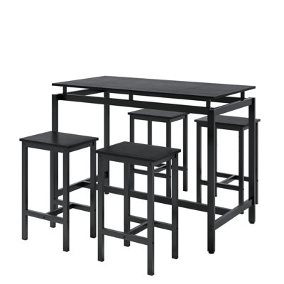 Bar Table Set MDF 5-Piece Black Space-Saving