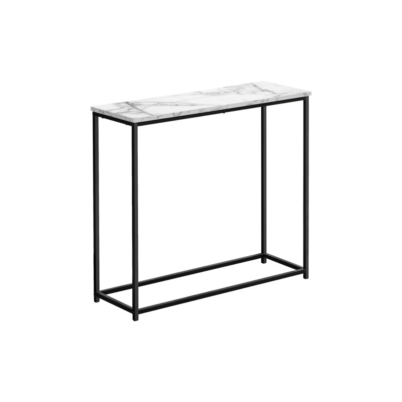 Console étroite pour vestibule ou canapé, plateau en stratifié d'aspect marbre blanc avec base en métal noir, style moderne / contemporain | Idée de cadeau