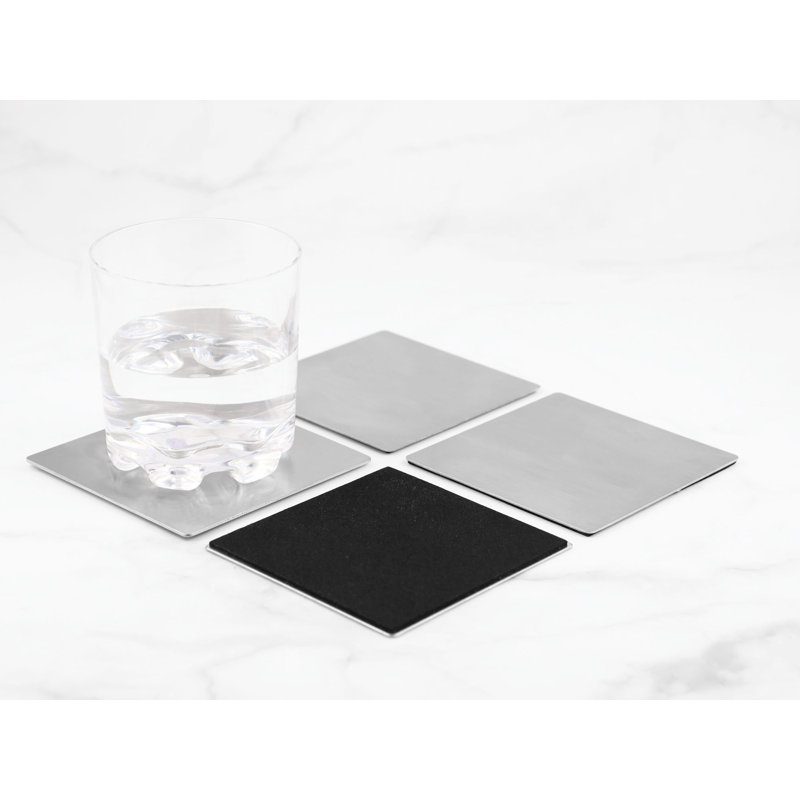Stainless Steel Square 4 Piece Coaster Set, Texas