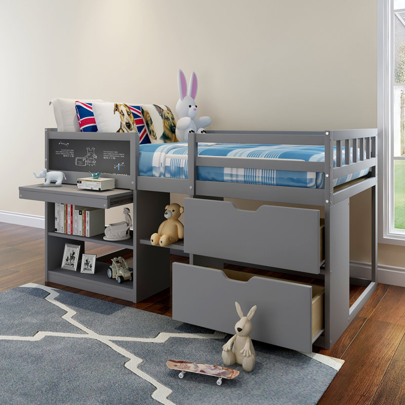 Guillerma Kids Twin Loft Bed with Drawers, Gray