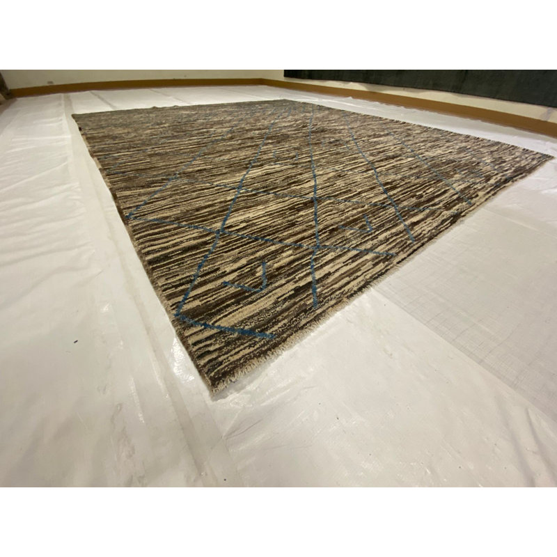 Tapis unique brun / bleu noué à la main 8 pi x 9 pi 9 po