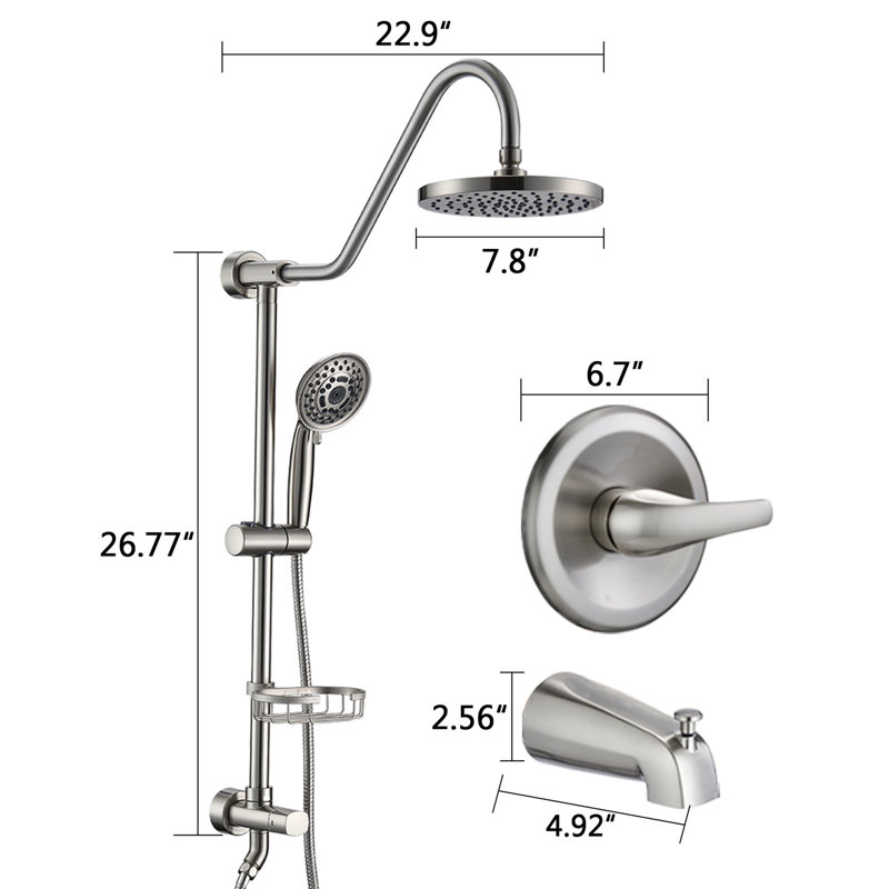 2 Shower Head System In Brushed Nickel With 8" Rain And Adjustable Handheld Slide Bar