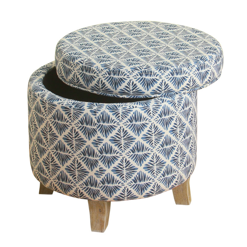 Ashlley Upholstered Storage Ottoman, Navy and White Geometric