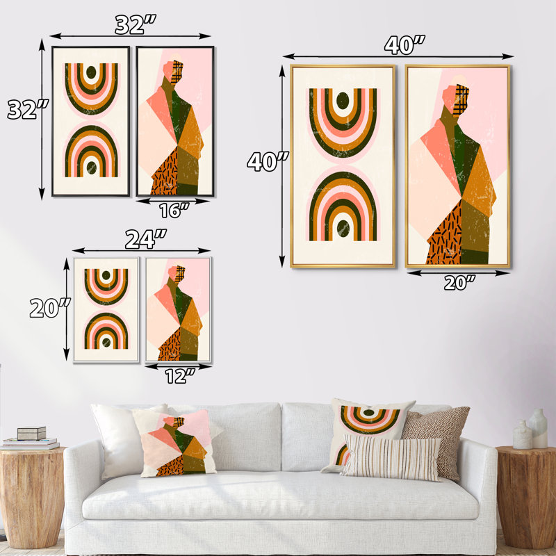 «Retro Woman Portrait Minimalistic I», ensemble de 2 impressions, H 32 po x l 32 po x P 1 po, Toile avec cadre blanc