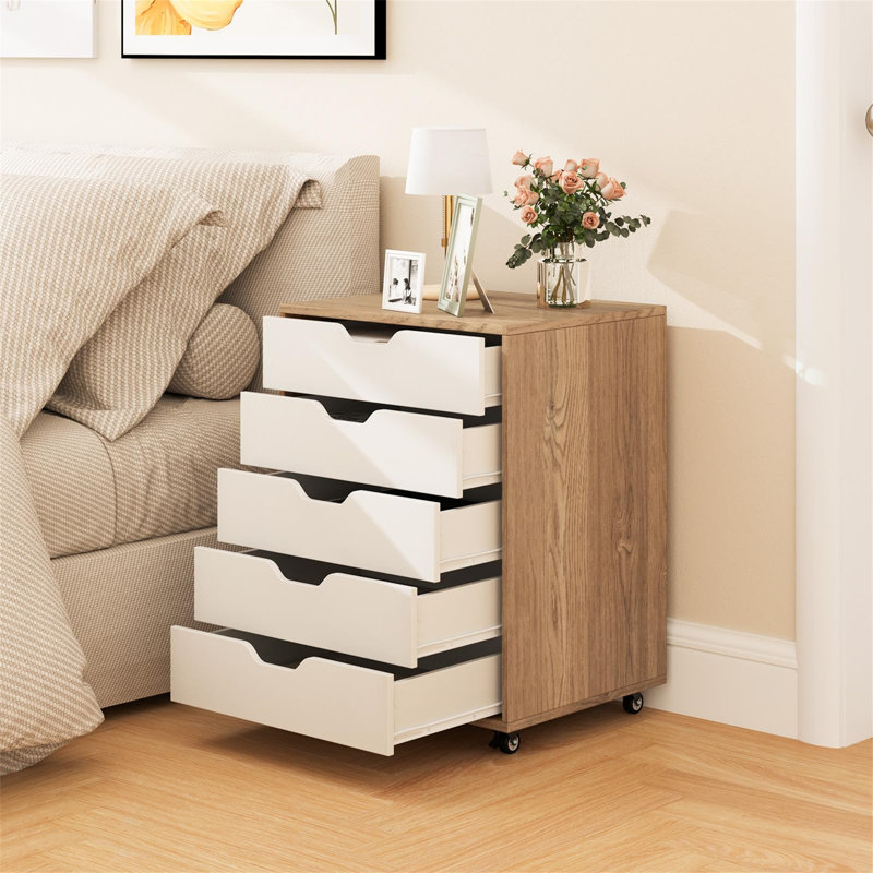 49cm Wide 5 -Drawer Mobile File Cabinet, Beige/White