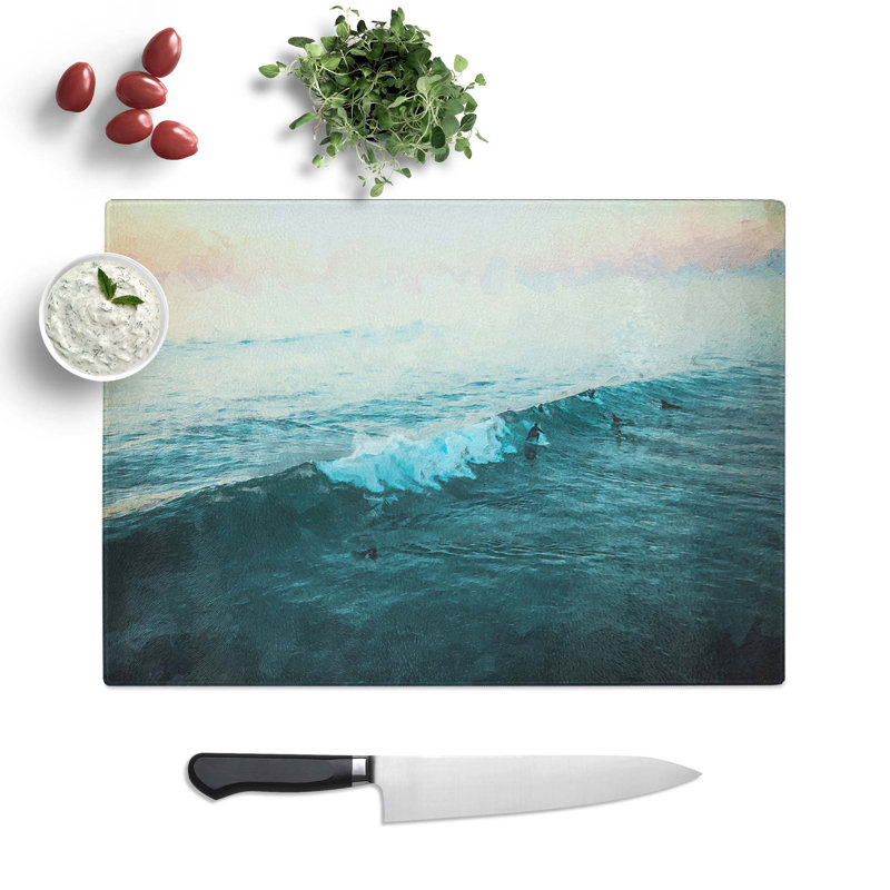 Tempered Glass Surfing at Sunrise Chopping Board, 39 cm W x 28.5 cm L