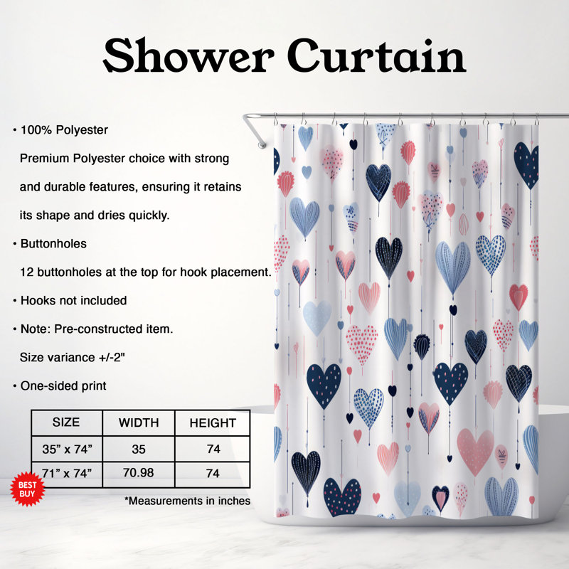 Heart Art - Rideau de douche Premium, H 74 po x l 71 po