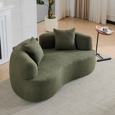 66.93 Inch Curved Loveseat Green Full Compression Sponge Sofa, Teddy Velvet Fabric, No-Assembly Compact Sofa For Small Spaces & Apartments, 350 Lbs Capacity
