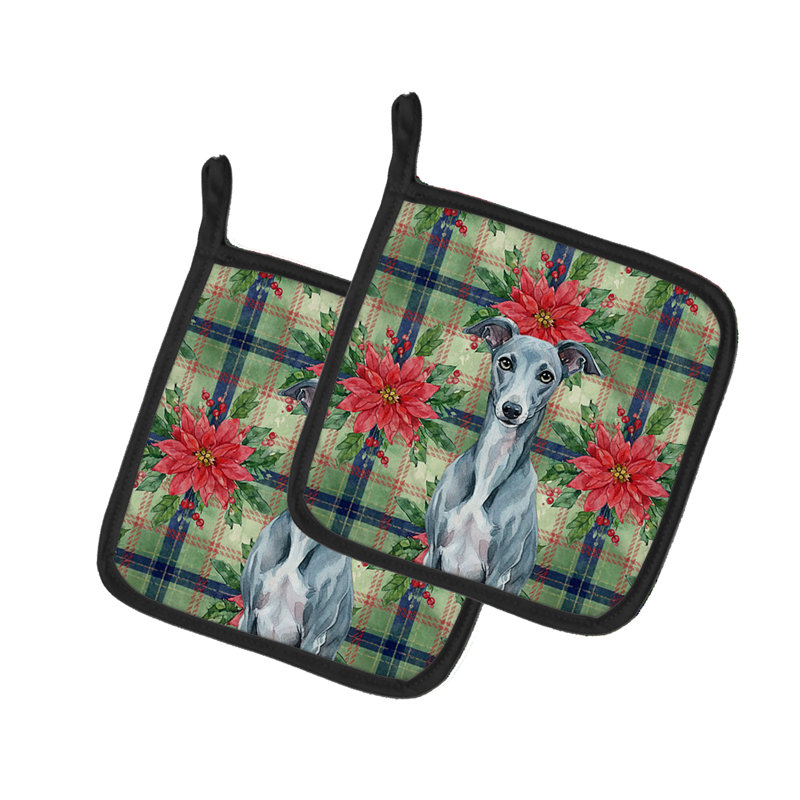 Paire de poignées Blue Whippet Christmas Poinsettas