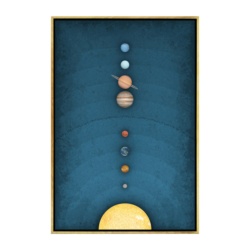 Système solaire sur bleu I - impression, Papier encadré doré, Pas de tapis, H 60 po x l 40po x P 1,5 po