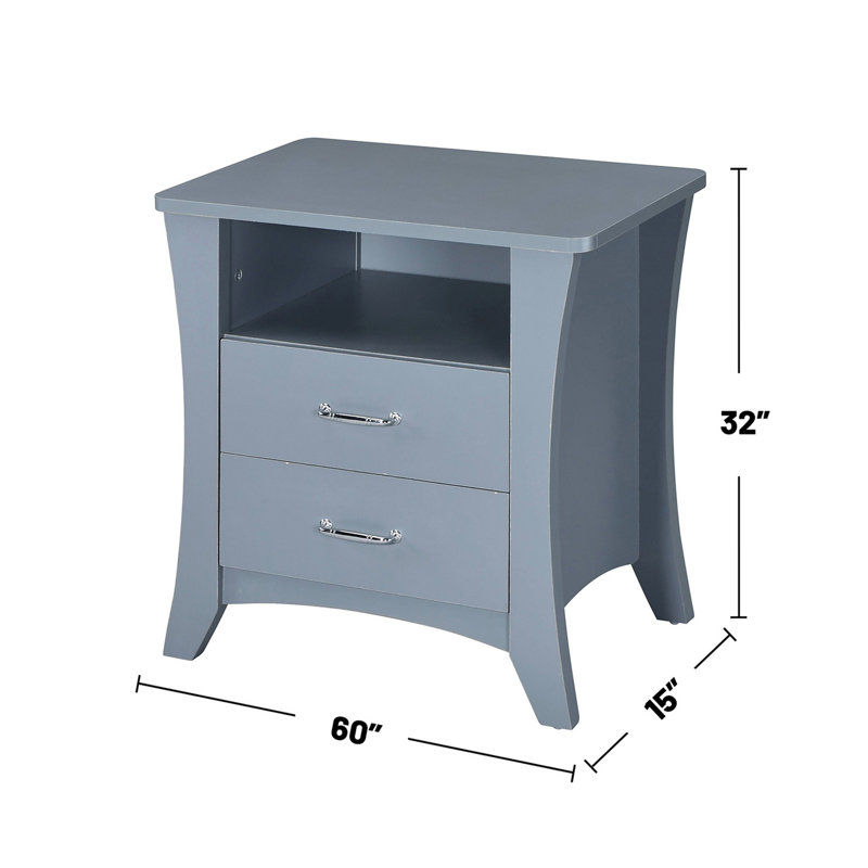 Élégante table de chevet grise avec 2 tiroirs et un compartiment ouvert, un tiroir de rangement en bois