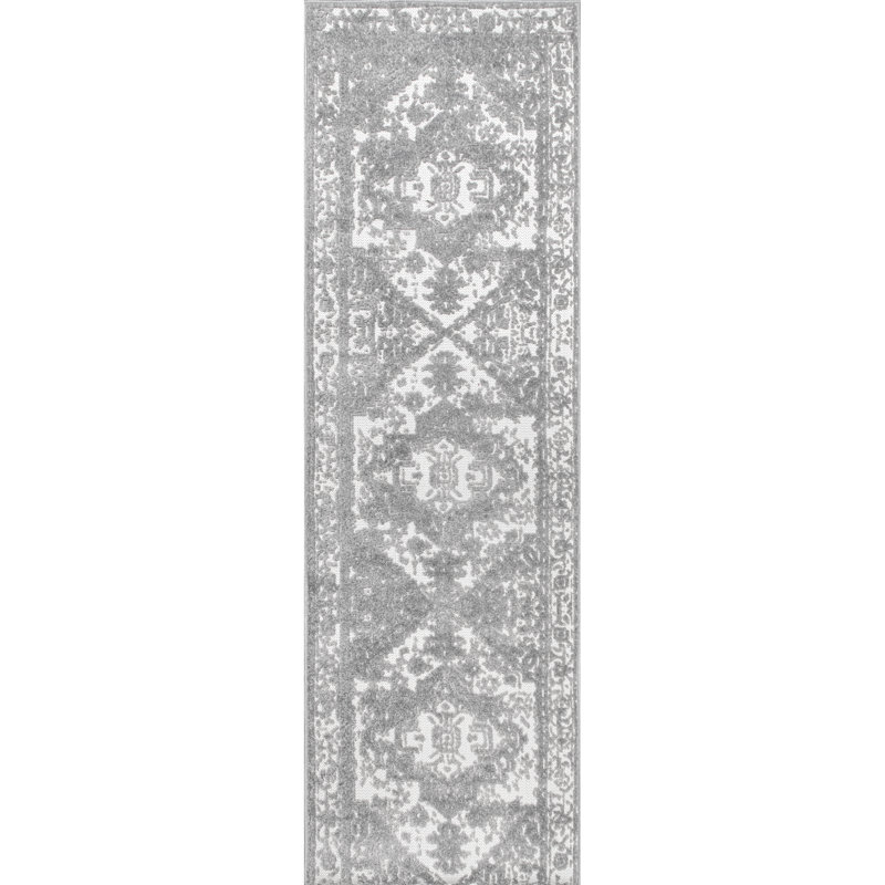 Tapis d'intérieur / extérieur gris Verdell, Tapis de couloir 2 pi 6 po x 12 pi
