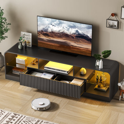 Meuble télé l 63 po avec station de charge et lumière DEL, console multimédia côtière avec 2 tiroirs