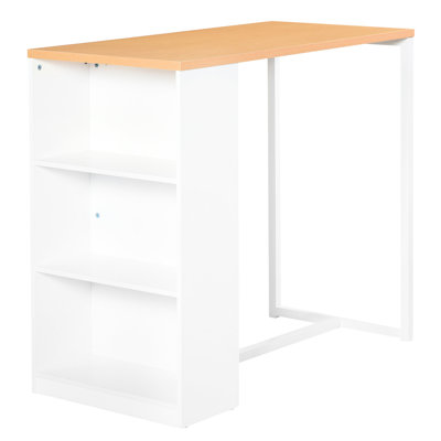 Modern Dining Area Counter Height Table With 3 Shelf Storage, White Stylish Bar Shelves, White, For Kitchen, Dining, Living Room By