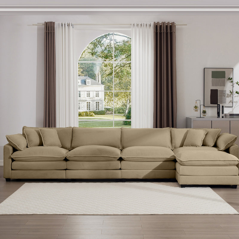 Velours côtelé rembourré 4 places avec repose-pieds: accoudoirs et coussins décoratifs, confortable pour la maison, le bureau, facile à assembler