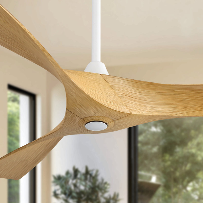 52 Inch Ceiling Fan Without Light, With Remote Control 6 Speed Quiet Reversible DC Motor, Oak, White